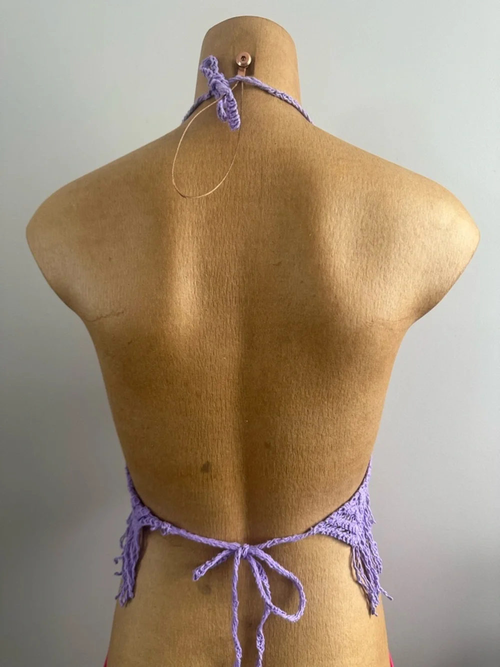 Lavender Crochet Halter Fringe Crop Top - Picture 4 of 5